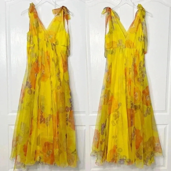 STAUD Dandelion Printed Organza Maxi Dress in Goldie Size 10 - Picture 5 of 16
